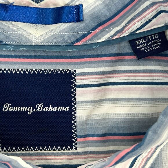 Tommy Bahama Button Front Shirt Blue Pink Striped Long Sleeve Mens XXL 2XL - Picture 4 of 5